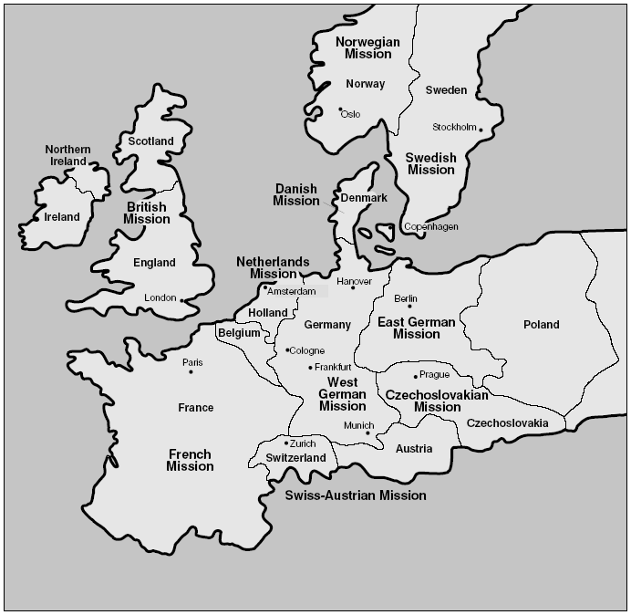 モルモン教のヨーロッパの伝道部の地図