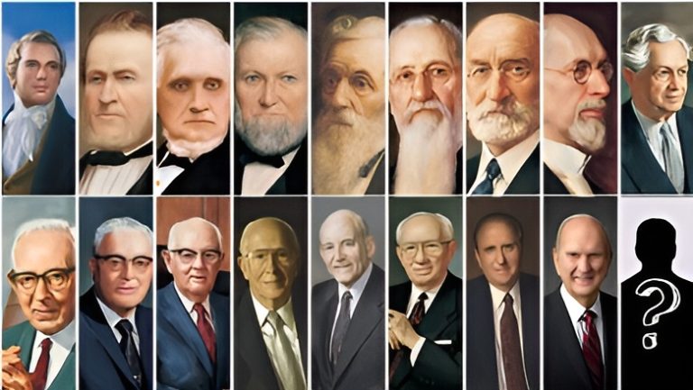 17人の歴代大管長の肖像画と画像