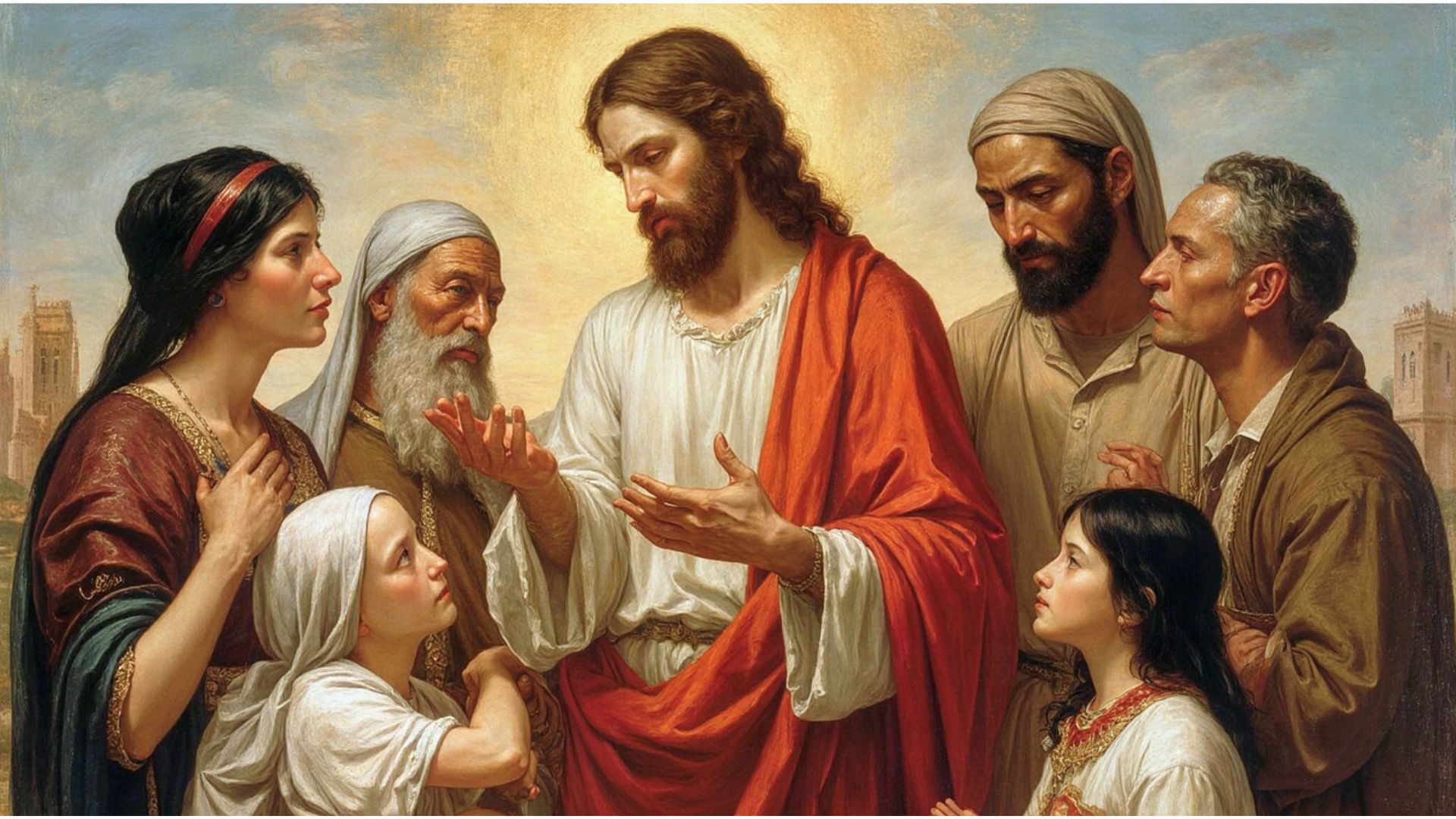 人々に囲まれたイエス・キリストは人々に語りかけている