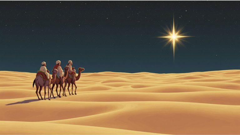 星を目当てに砂漠を旅する三人の博士達
