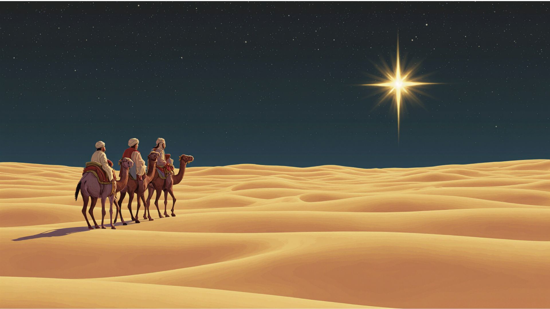 星を目当てに砂漠を旅する三人の博士達