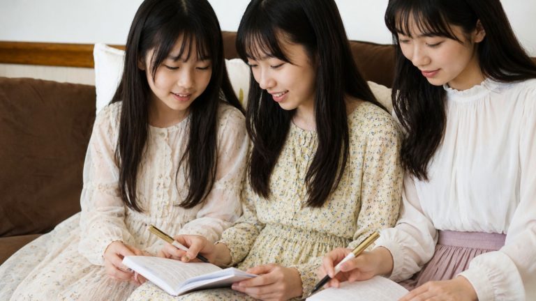 日曜日の若い女性の時間にお互いの意見を分かち合う