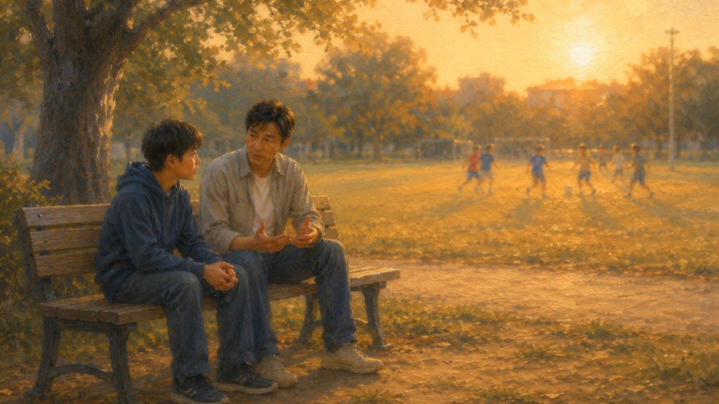 父親の経験をシェアすることで子供の問題を解決する助けとなります。一対一の穏やかな時間を作りましょう。